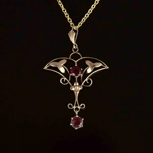 Antique Art Nouveau Gold Floral Garnet Lavalier Necklace - Boylerpf