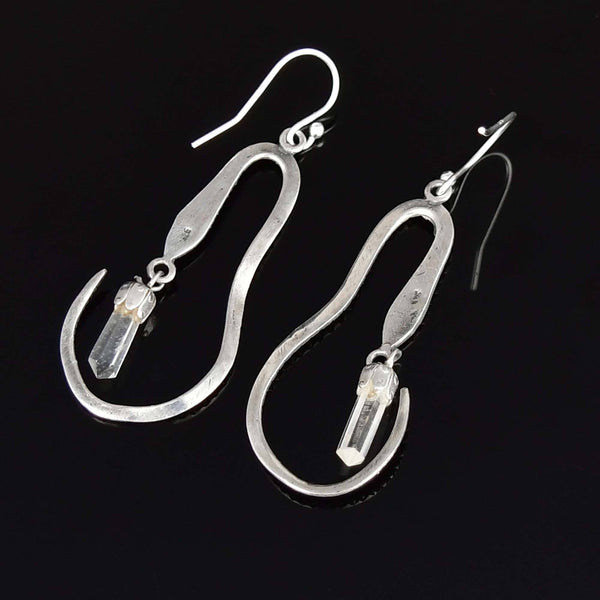 Vintage Crystal Dangle Sterling Silver Snake Earrings - Boylerpf