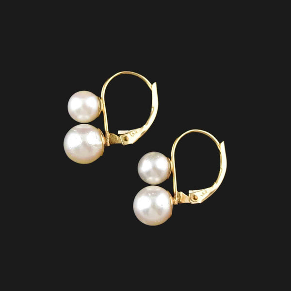 Vintage 14K Gold Double Pearl Drop Earrings - Boylerpf