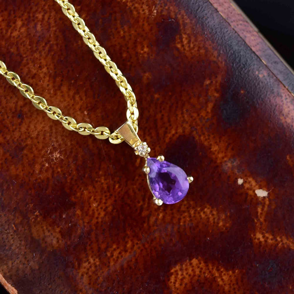 Vintage 14K Gold Diamond Amethyst Pendant Necklace - Boylerpf