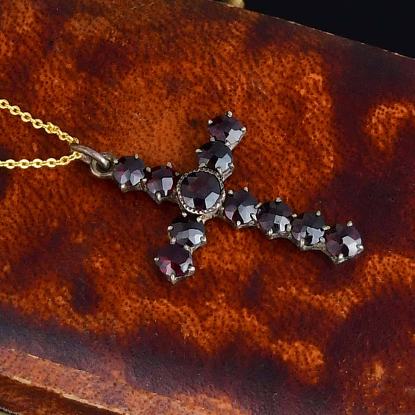 Vintage Gold Garnet Cross Pendant Necklace - Boylerpf