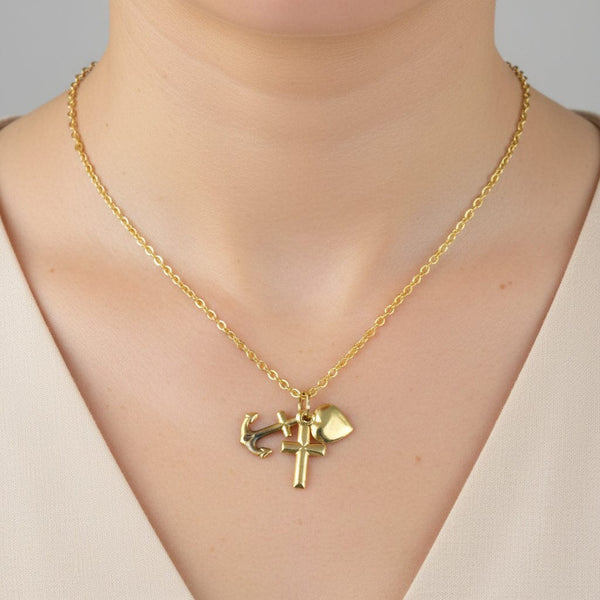 Vintage 9K Gold Faith Hope Love Charm Pendant Necklace - Boylerpf