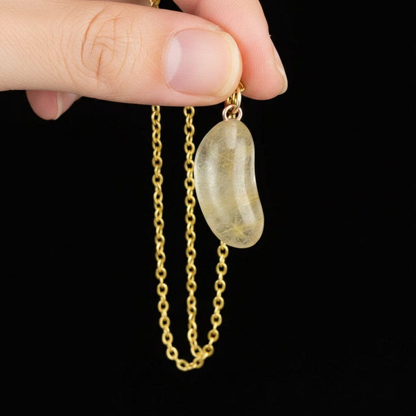 9K Gold Rutilated Quartz Lucky Bean Charm Necklace - Boylerpf