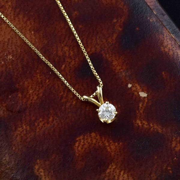 14K Gold Diamond Solitaire Pendant Necklace - Boylerpf