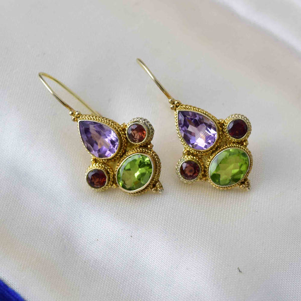 Vintage Garnet Amethyst Peridot Drop Earrings - Boylerpf