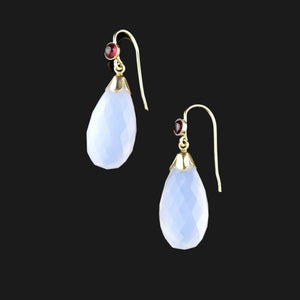 Vintage Gold Garnet Chalcedony Drop Earrings - Boylerpf