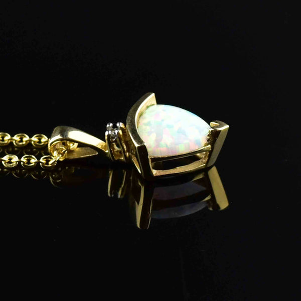 Vintage 10K Gold Trillion Opal Diamond Pendant Necklace - Boylerpf