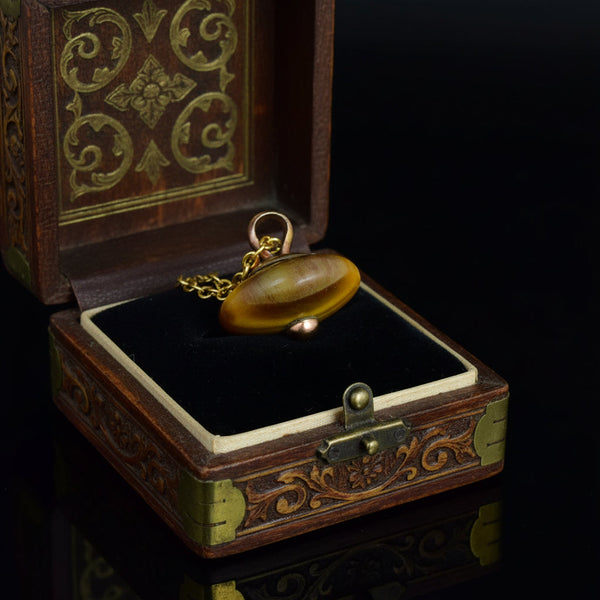Vintage Tigers Eye Gold Pendant Necklace