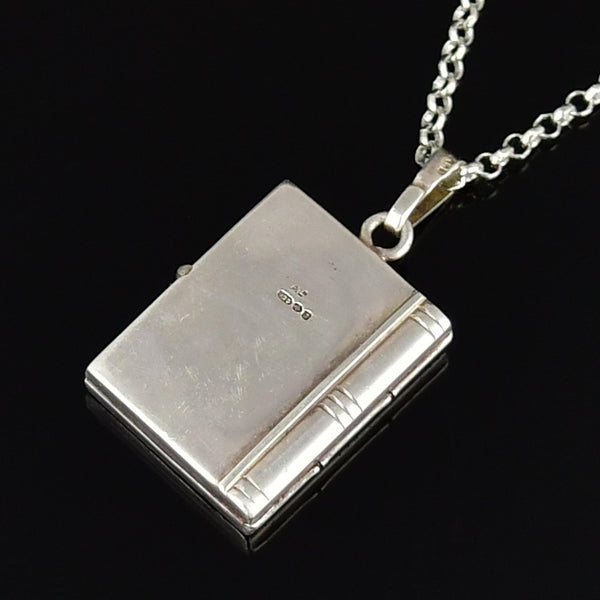 Vintage Forget Me Not Sterling Silver Book Locket Necklace