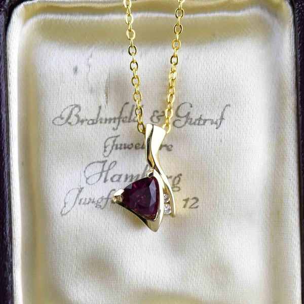 Vintage 14K Gold Diamond Tourmaline Pendant Necklace - Boylerpf