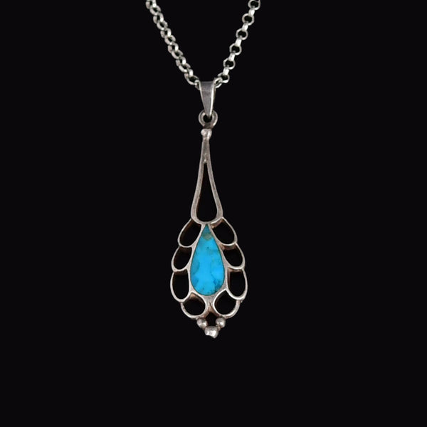 Vintage Sterling Silver Natural Turquoise Necklace