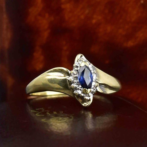 10K Gold Marquise Sapphire Diamond Jalo Engagement Ring - Boylerpf