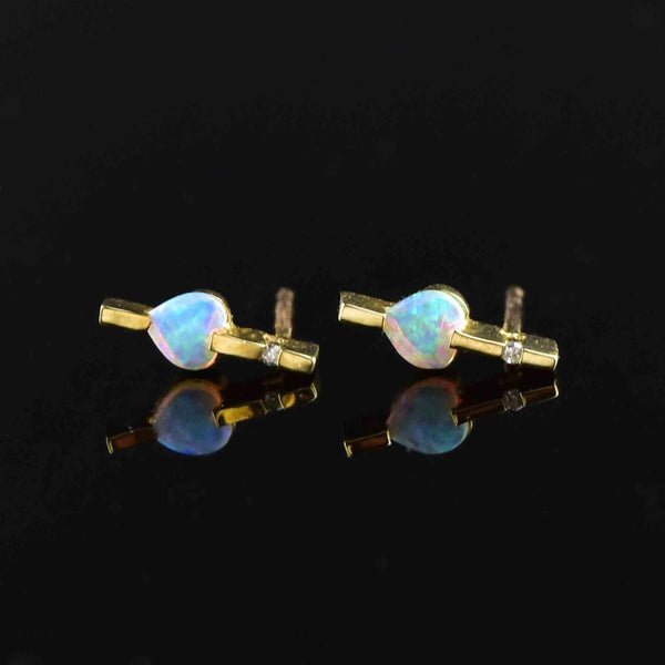 Vintage 14K Gold Var Diamond Opal Heart Earrings - Boylerpf