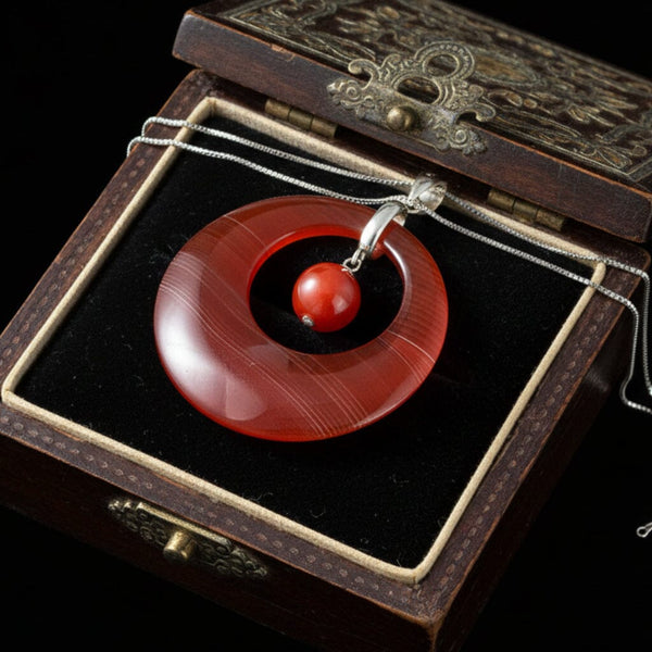 Platinum Carnelian Banded Agate Pendant Necklace - Boylerpf