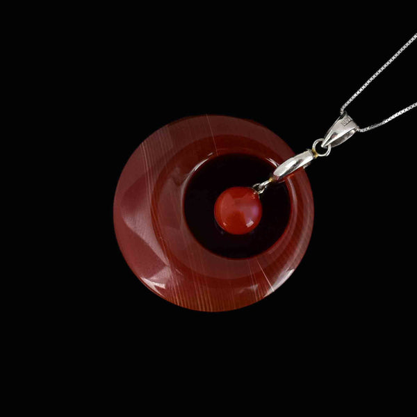 Platinum Target Style Carnelian Banded Agate Pendant Necklace - Boylerpf