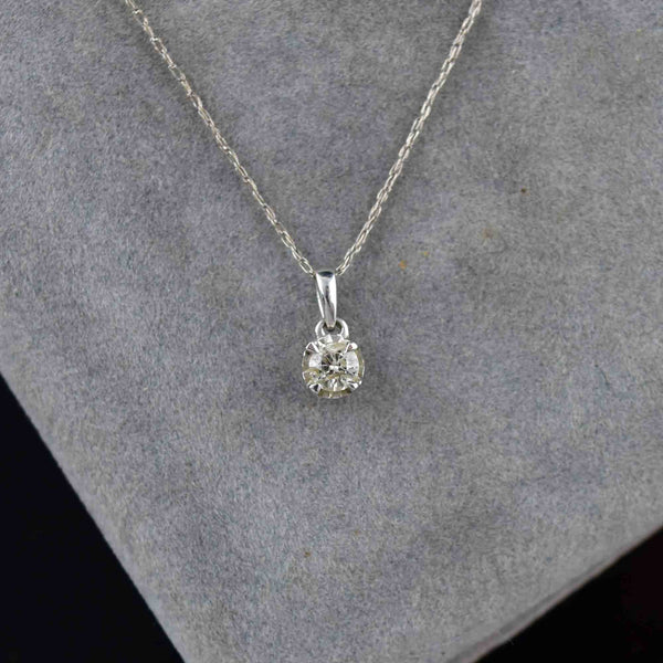 14K White Gold .25 CTW Diamond Solitaire Pendant Necklace - Boylerpf