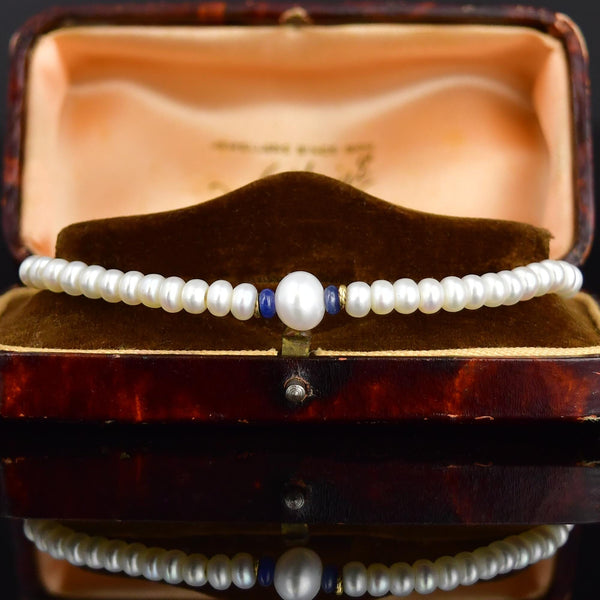 Vintage 14K Gold Blue Sapphire Pearl Bracelet - Boylerpf