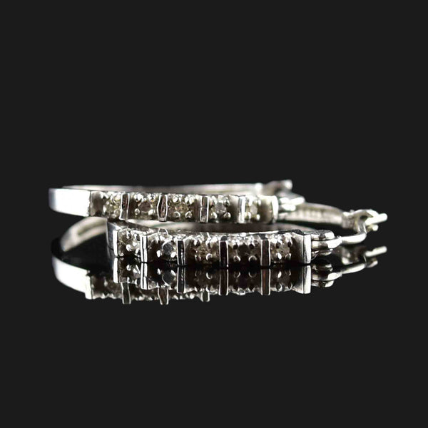 Vintage 10K White Gold Diamond Half Hoop Earrings - Boylerpf