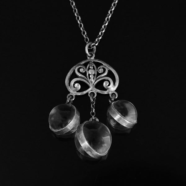Silver Art Deco Triple Pools of Light Pendant Necklace - Boylerpf