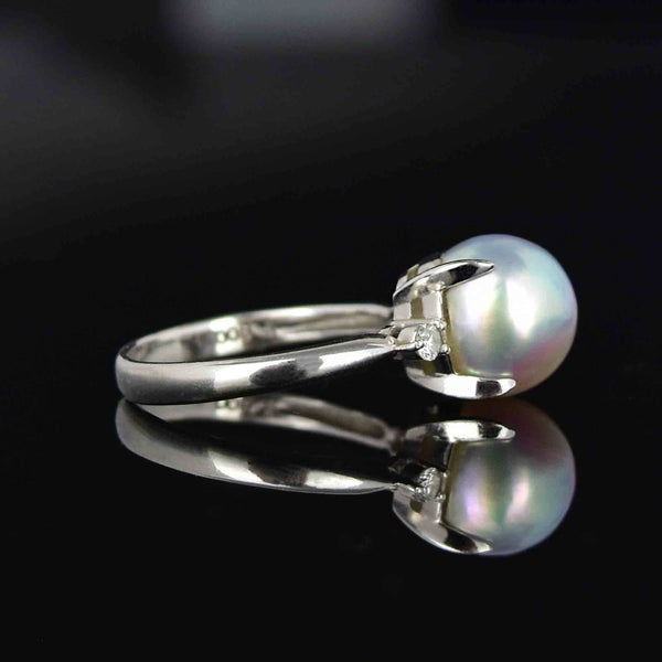 Vintage Platinum Diamond Pearl Alternative Engagement Ring - Boylerpf