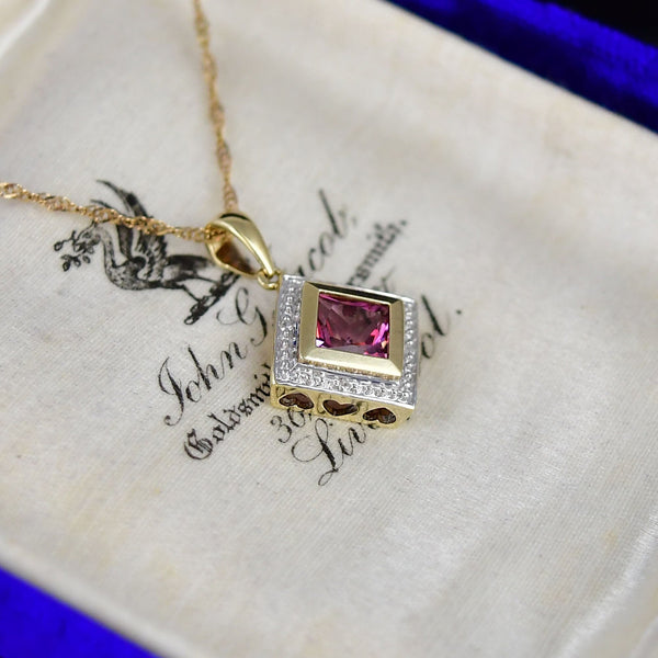 Gold Diamond Pink Tourmaline Heart Cutout Pendant Necklace - Boylerpf
