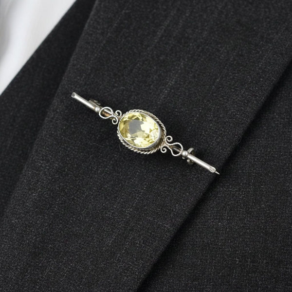 Vintage Sterling Silver Citrine Bar Brooch