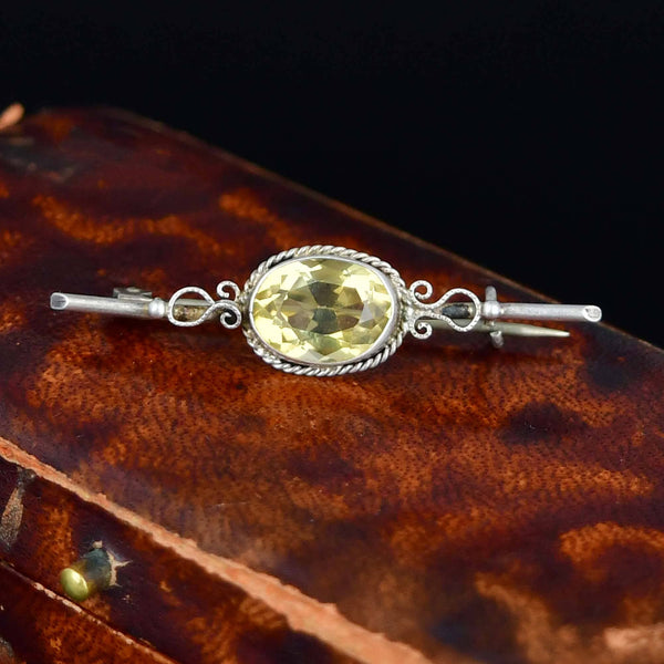 Vintage Sterling Silver Citrine Bar Brooch