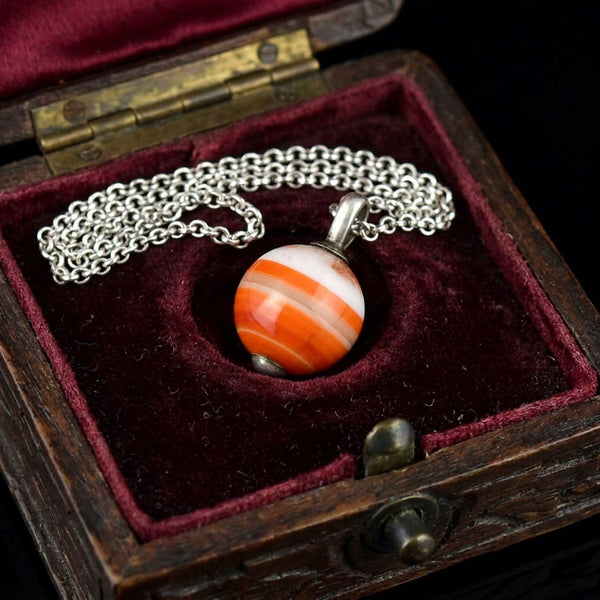 Antique Victorian Sterling Silver Banded Agate Pendant