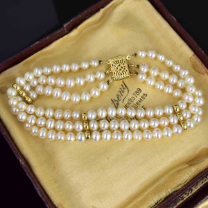 14K Gold Three Row Cultured Pearl Bracelet - Boylerpf