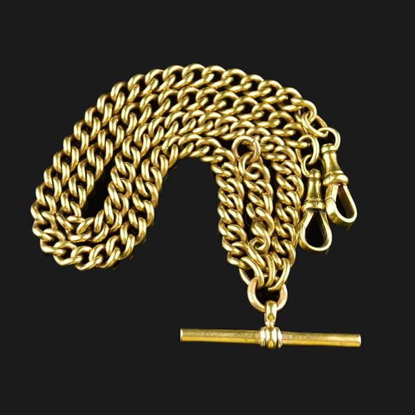 18K Rolled Gold Antique Double Albert Watch Chain Necklace - Boylerpf
