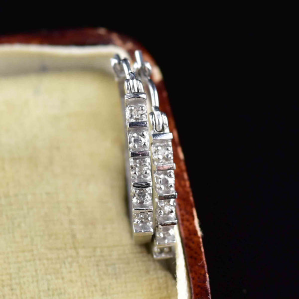 Vintage 10K White Gold Diamond Half Hoop Earrings - Boylerpf