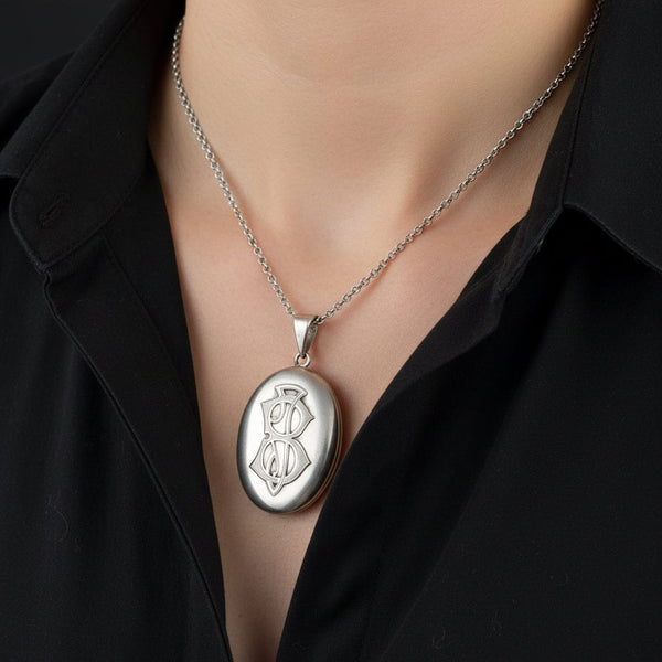 Antique Victorian Sterling Silver Mourning Locket Necklace - Boylerpf