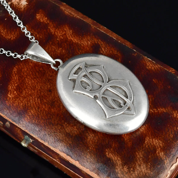 Antique Victorian Sterling Silver Mourning Locket Necklace - Boylerpf