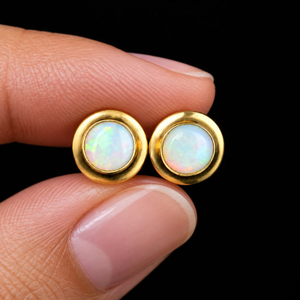 Vintage Natural Opal 9K Gold Stud Earrings