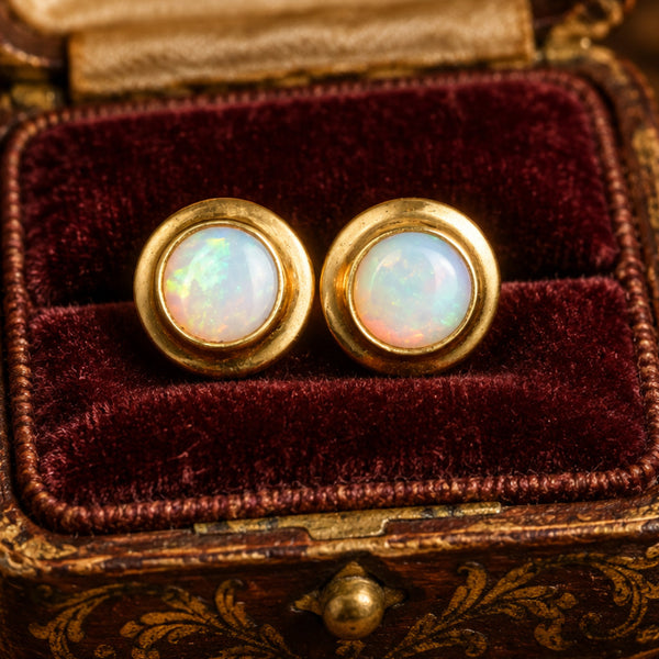 Vintage Natural Opal 9K Gold Stud Earrings