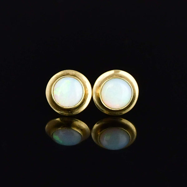 Vintage Natural Opal 9K Gold Stud Earrings