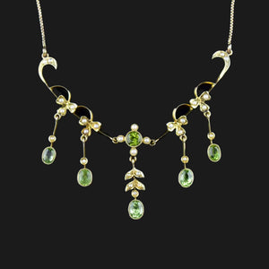 Antique Victorian 14K Gold Pearl Peridot Necklace - Boylerpf