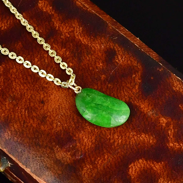 Vintage Natural Emerald 9K Gold Lucky Bean Necklace