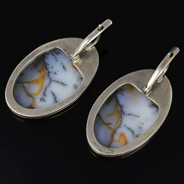 Large Sterling Silver Scottish Dendritic Moss Agate Earrings - Boylerpf