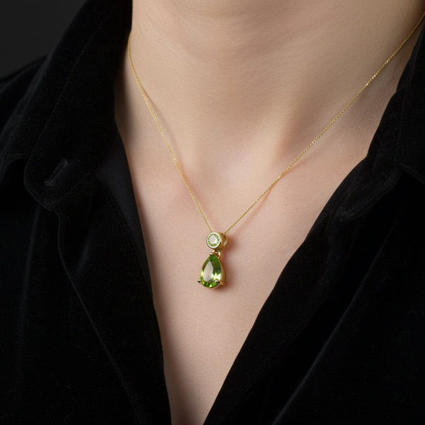 Vintage 9K Gold Articulated Peridot Pendant Necklace - Boylerpf