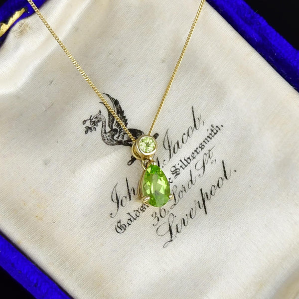Vintage 9K Gold Articulated Peridot Pendant Necklace - Boylerpf