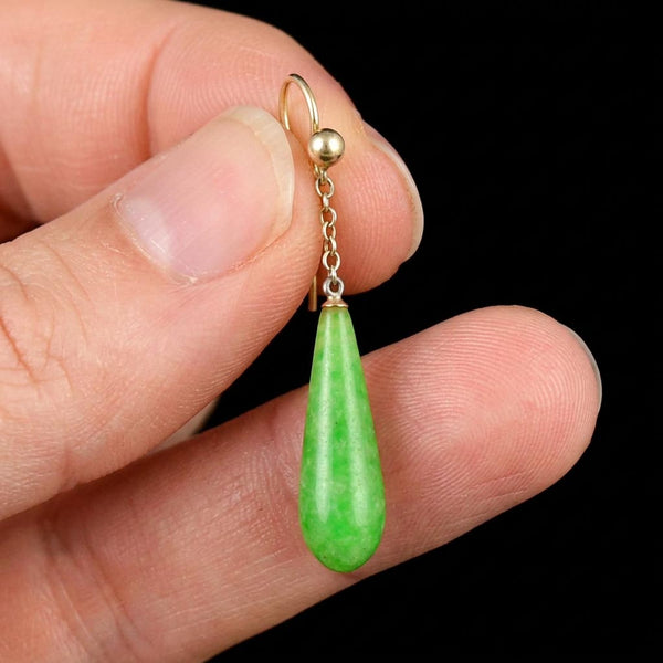 Antique Jade Teardrop Earrings in 9K Gold