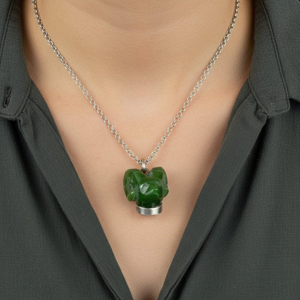 Vintage Silver Carved Jade Ram Head Necklace - Boylerpf