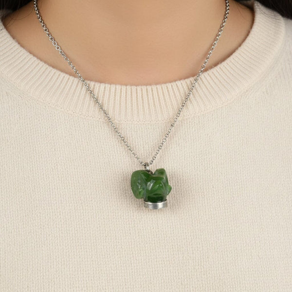 Vintage Silver Carved Jade Ram Head Necklace - Boylerpf