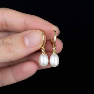 Vintage Twisted 9K Gold Pearl Hoop Earrings - Boylerpf