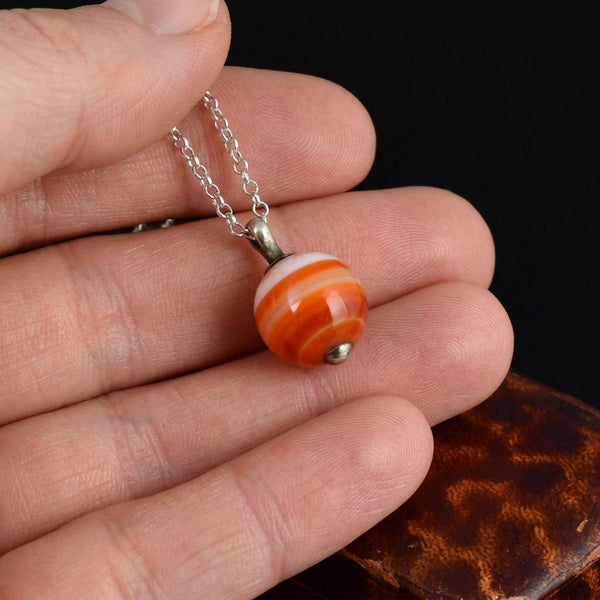 Antique Victorian Sterling Silver Banded Agate Pendant