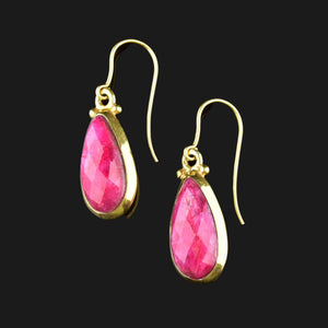 Vintage Gold Faceted Ruby Drop Earrings - Boylerpf