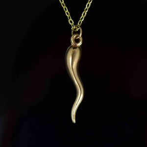 Vintage Solid 14K Gold Cornicello Italian Horn Pendant Necklace - Boylerpf