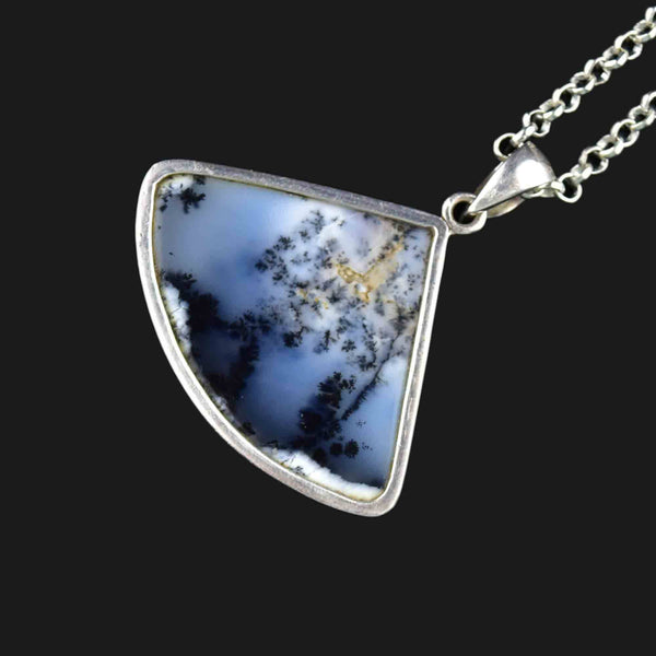 Silver Dendritic Moss Agate Pendant Necklace - Boylerpf