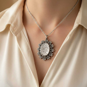 Antique Victorian Engraved Leaf Sterling Silver Locket Necklace - Boylerpf